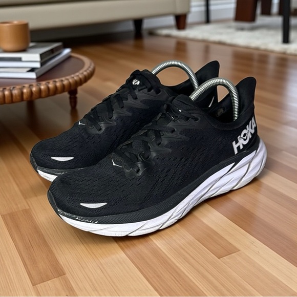 Hoka Shoes - Hoka One One Women’s Clifton 8 Running Shoes size 9.5B Sneakers Black White Gray